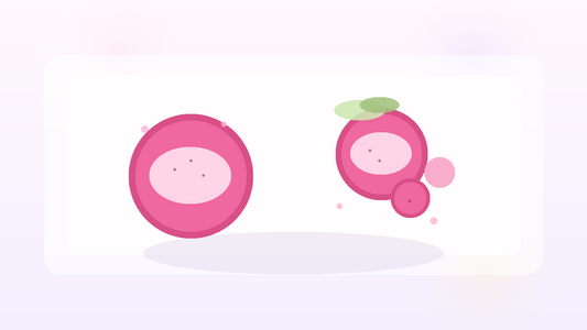 Pink prickly pear halves and slices on a white plate with airy blush and pale lavender styling