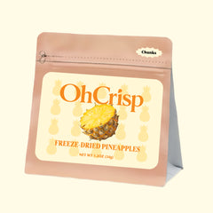 OhCrisp freeze-dried pineapple chunks in a resealable 1.2 oz bag