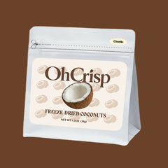 OhCrisp freeze-dried coconut chunks in a resealable 1.2 oz bag