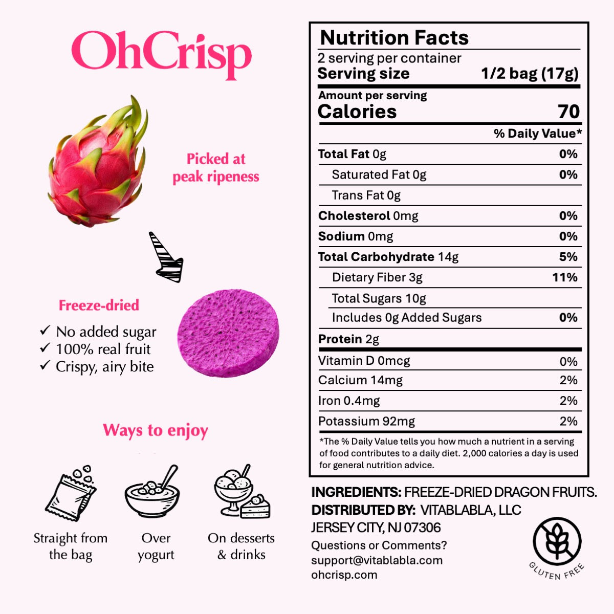 Freeze-dried Dragon Fruits (Chunks)