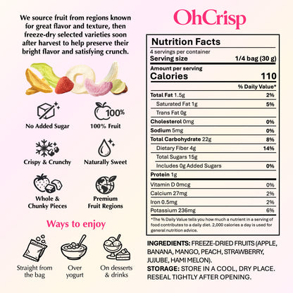 Back of OhCrisp Classic Fruits Mix bag